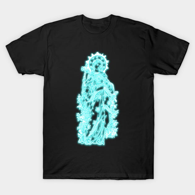 Light Blue Neon Art Virgin Mary T-Shirt by la chataigne qui vole ⭐⭐⭐⭐⭐